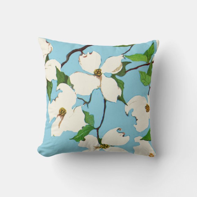 dogwood flowers print throw pillow (Front)