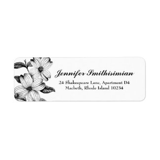 Dogwood Flowers Return Address Label in B&W
