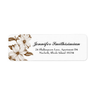 Dogwood Flowers Return Address Label in Brown