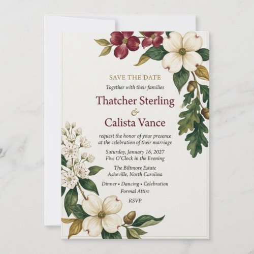 Dogwood, Oak Leaf & Acorn Botanical Elegant Save  Invitation