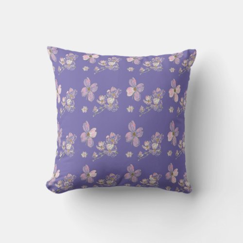 Dogwood pattern throw pillow