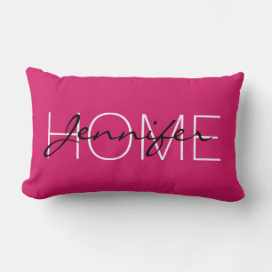 Dogwood rose color home monogram lumbar pillow