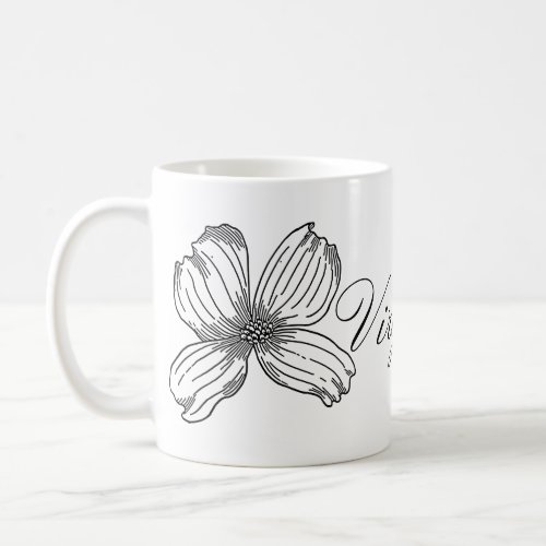 Dogwood State Flower and Virginia Word Black White Coffee Mug