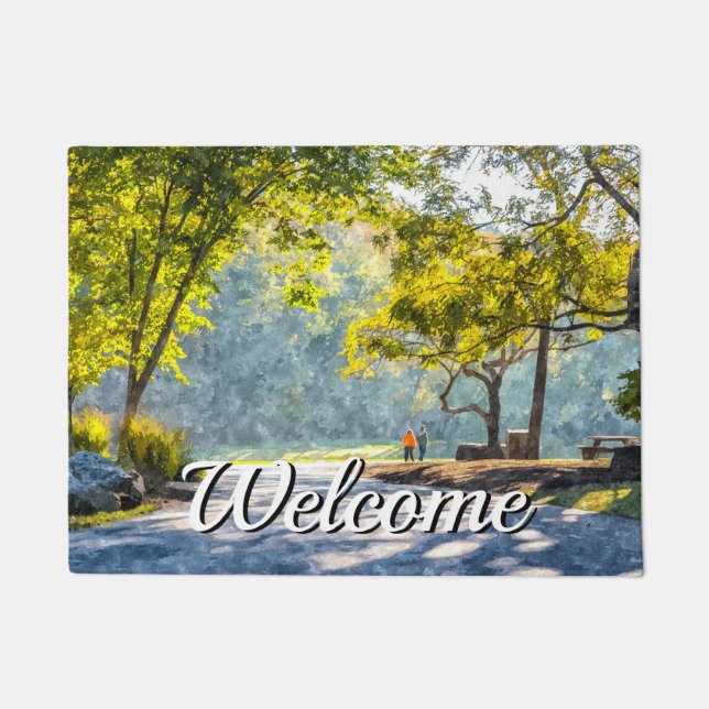 Dogwood Stroll Painterly Welcome Doormat (Front)