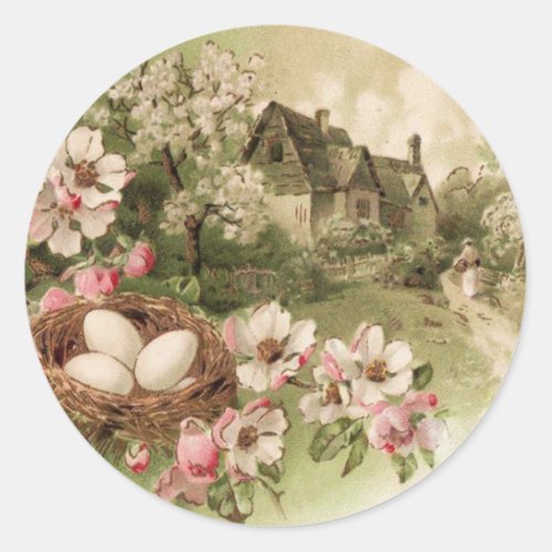 Dogwood Tree Bird Nest Egg Cottage Classic Round Sticker