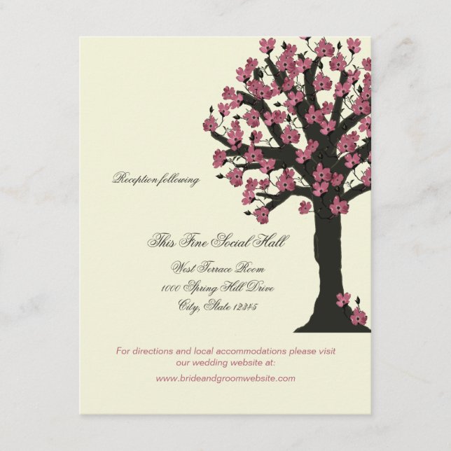 Dogwood Tree Wedding Reception Information Enclosure Card (Front)