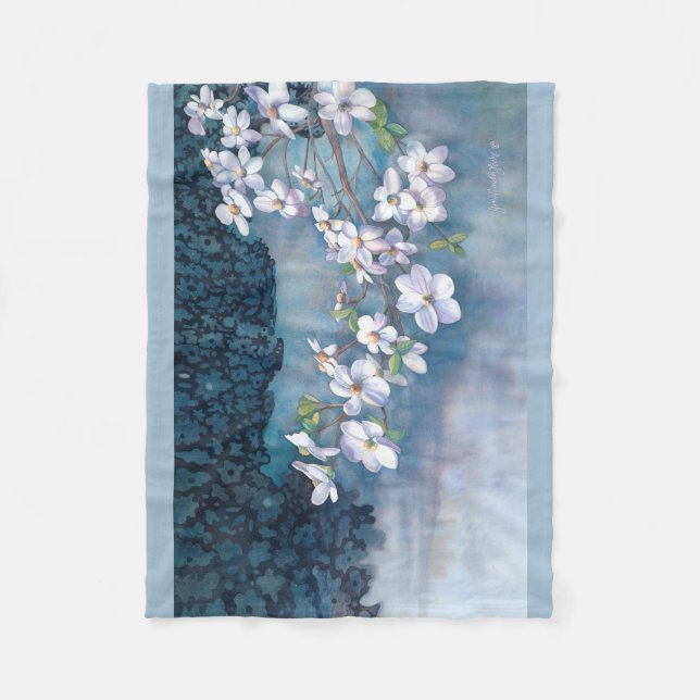 Dogwood watercolor fleece blanket (Front)