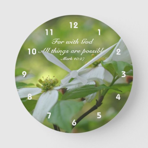 Dogwood With God Bible Quote Inspirational Round Clock