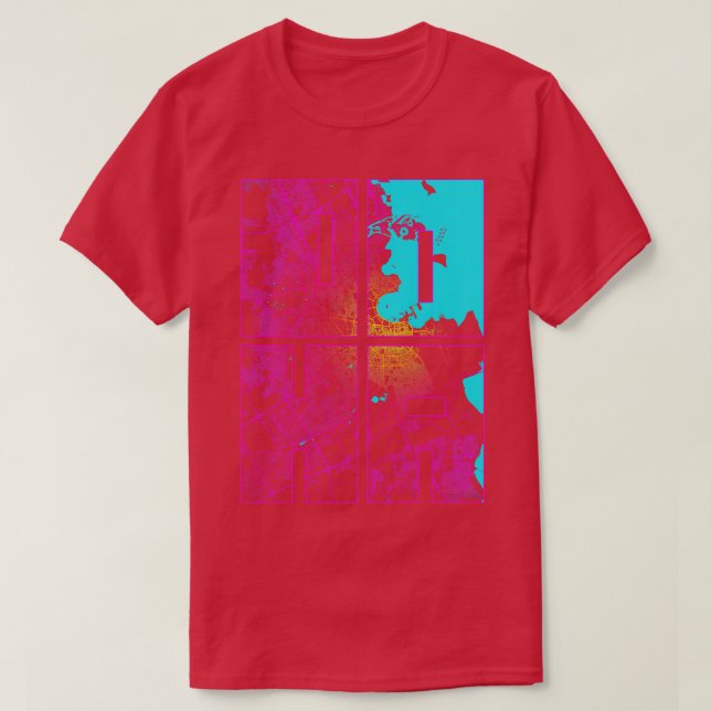 Doha Qatar City Map Typography Neon T-Shirt (Design Front)