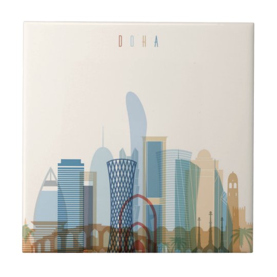 Doha, Qatar | City Skyline Ceramic Tile | Zazzle.com