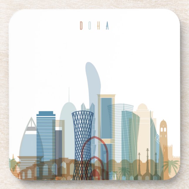 Doha, Qatar | City Skyline Drink Coaster (Front)