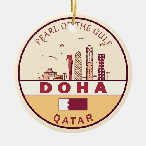 Doha Qatar City Skyline Emblem Ceramic Ornament