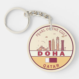 Doha Qatar City Skyline Emblem Keychain