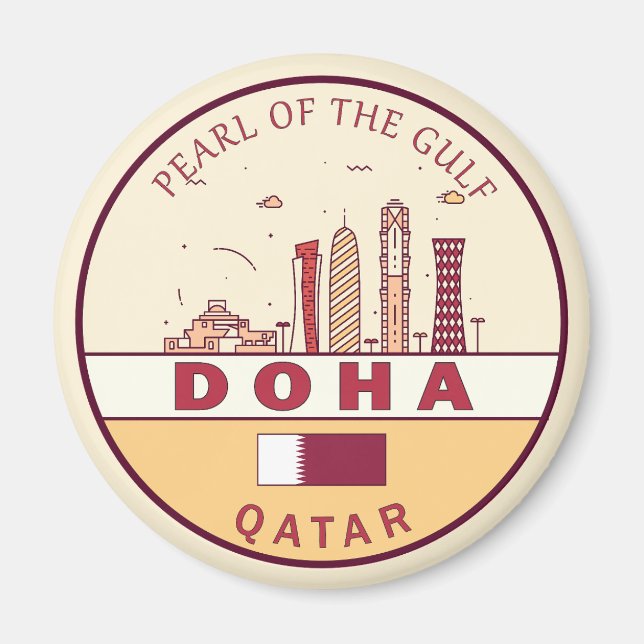 Doha Qatar City Skyline Emblem Magnet (Front)