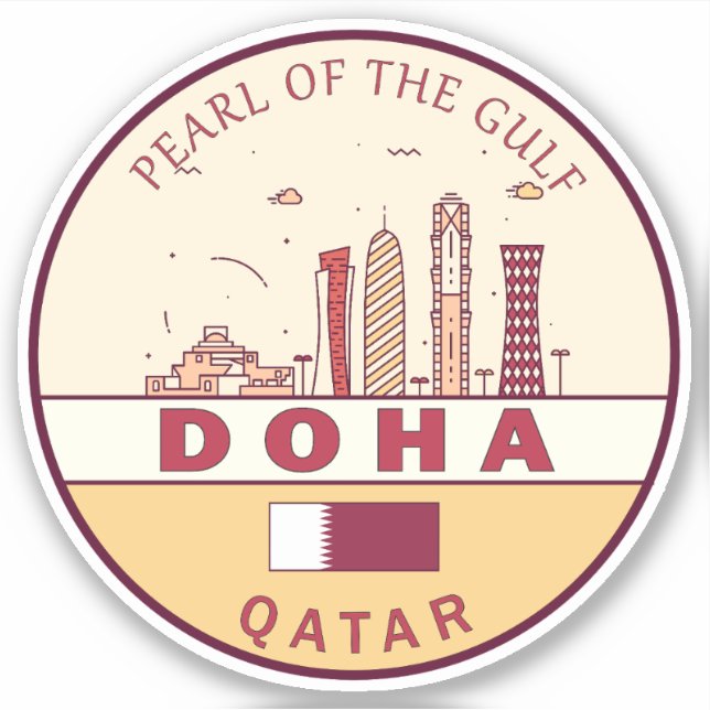 Doha Qatar City Skyline Emblem Sticker (Front)
