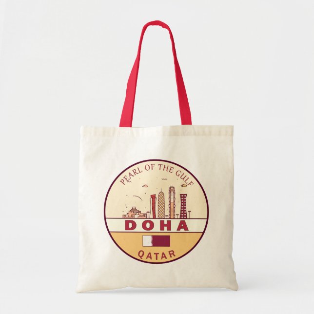 Doha Qatar City Skyline Emblem Tote Bag (Front)