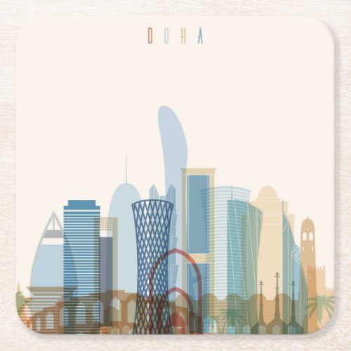 Doha Qatar  City Skyline Square Paper Coaster