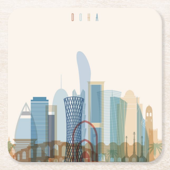 Doha, Qatar | City Skyline Square Paper Coaster (Front)