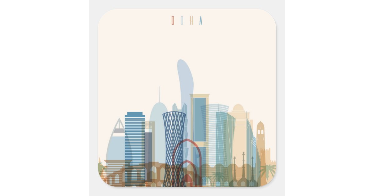 Doha, Qatar City Skyline Square Sticker Zazzle