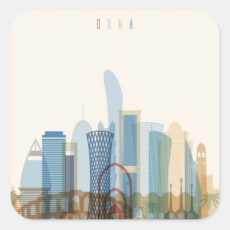 Doha, Qatar | City Skyline Square Sticker | Zazzle