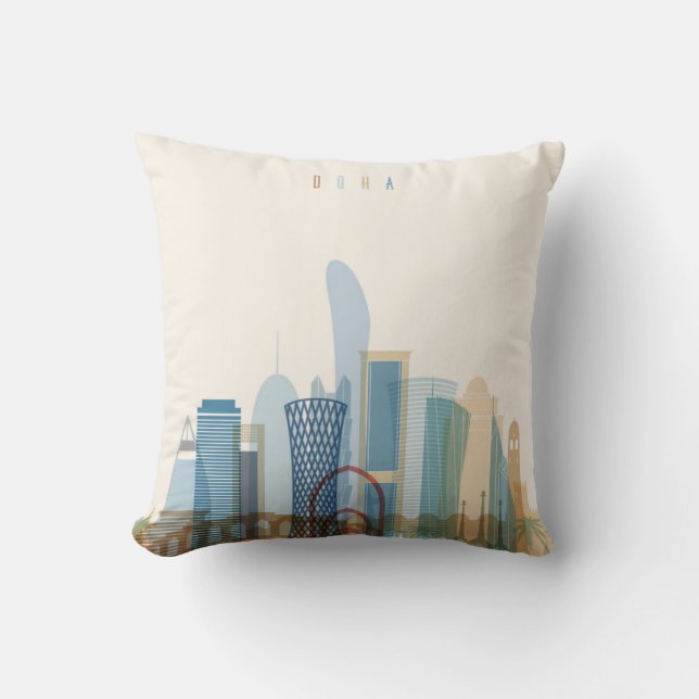 Doha, Qatar | City Skyline Throw Pillow (Front)