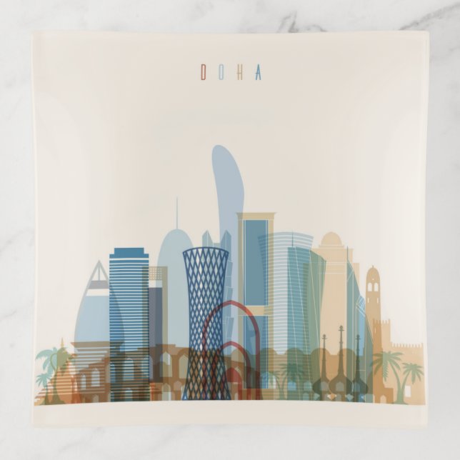 Doha, Qatar | City Skyline Trinket Tray (Front)