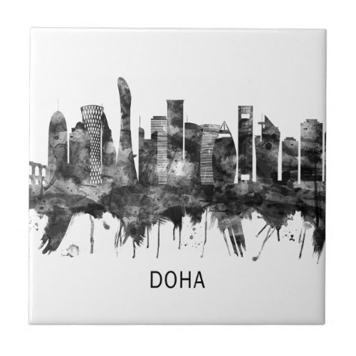 Doha Qatar Skyline BW Ceramic Tile