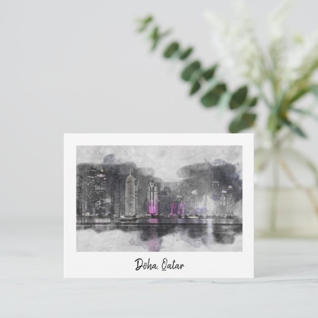 Doha, Qatar Watercolor Postcard – Middle East  (Standing Front)