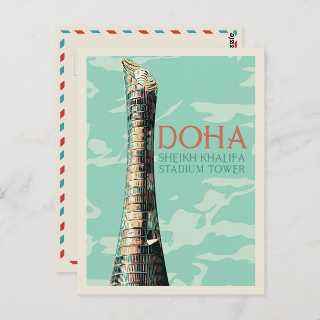 Doha Sheikh Khalifa Stadium illustration Qatar Pos Postcard (Front/Back)