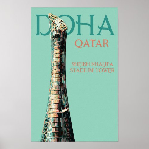 Doha Sheikh Khalifa Stadium illustration Qatar Poster