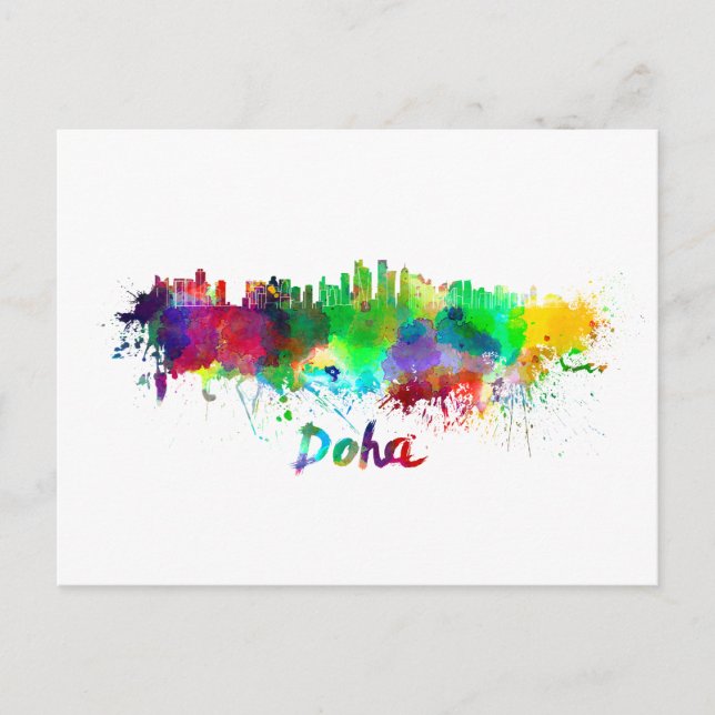 Doha skyline in watercolor postcard (Front)