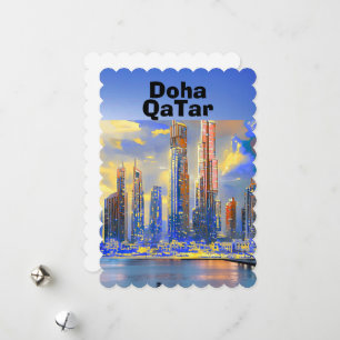 Doha Travel Postcard Art, Doha Skyline, Doha Qatar