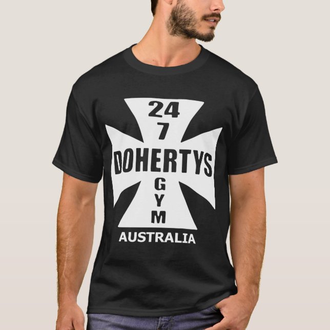 DOHERTYS GYM AUSTRALIA CROSS LOGO BODYBUILDING T-Shirt (Front)