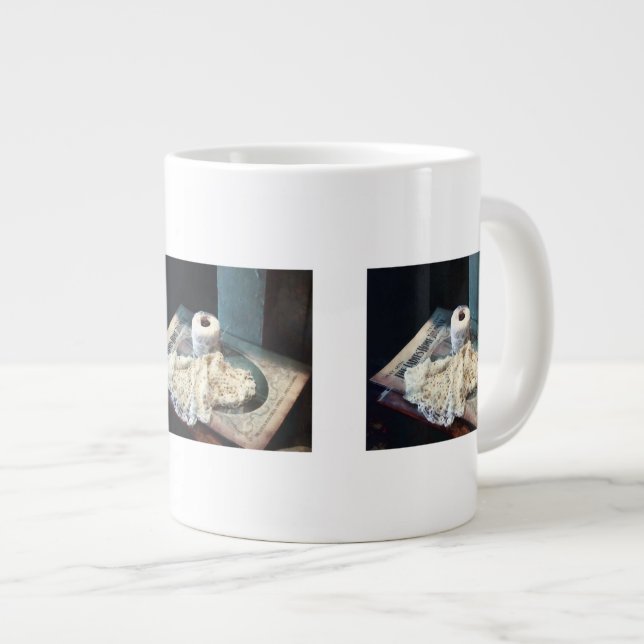 Doily and Crochet Thread Giant Coffee Mug (Front Right)