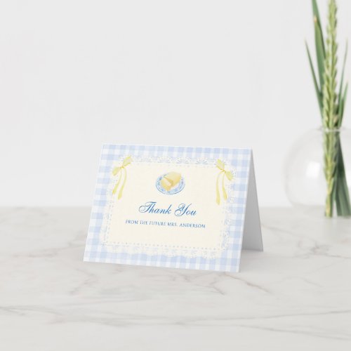 Doily Frame Blue Gingham Bridal Shower Letterpress Thank You Card
