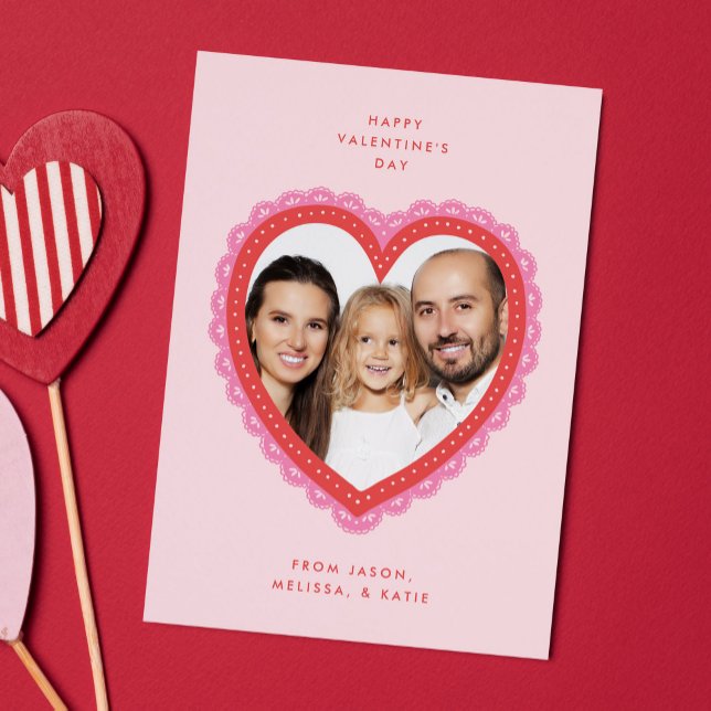 Doily Lace Heart Valentine's Day Photo Holiday Card (heart-shaped doily with lace detail Valentine's Day photo card)