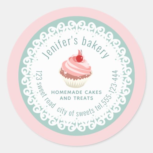 Doily lace Homemade cupcakes and treats Classic Round Sticker