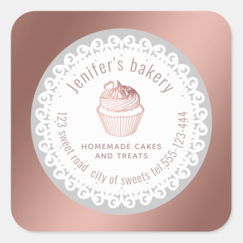 Doily lace rose gold Homemade cupcakes and treats Square Sticker