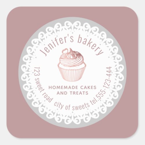 Doily lace rose gold Homemade cupcakes and treats Square Sticker