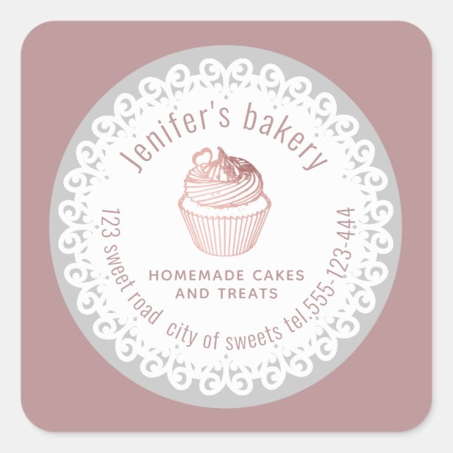 Doily lace rose gold Homemade cupcakes and treats Square Sticker (Front)