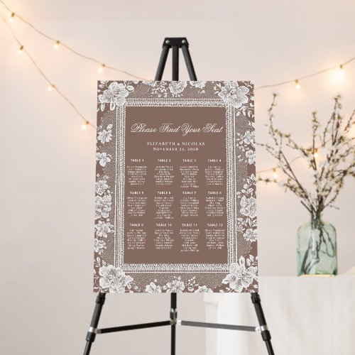 Doily Lace Taupe Old Money Wedding Seating Chart Foam Board