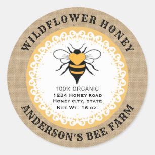 Doily lace vintage bee linen honey jar classic round sticker