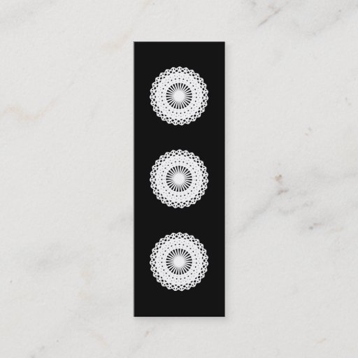 Customizable Doily. White lace circle. On Black. Business Cards