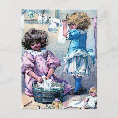 Doing Doll Laundry Postcard