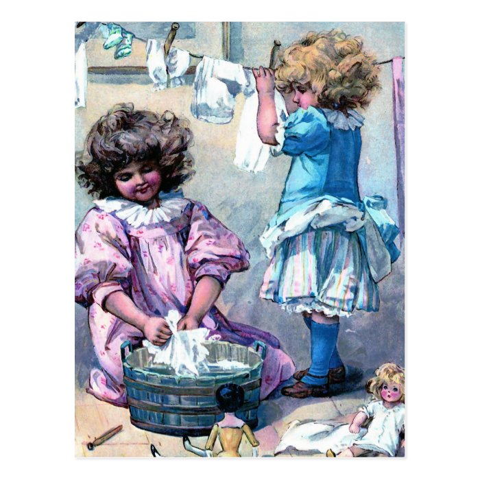 Doing Doll Laundry Postcard