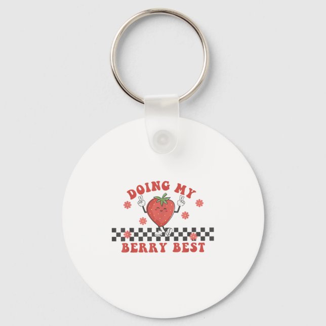 Doing My Berry Strawberry Motivation Insred Groovy Keychain (Front)