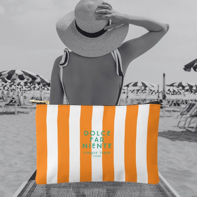 Dolce Far Niente Cinque Terra Orange Cabana Stripe Accessory Pouch (Creator Uploaded)