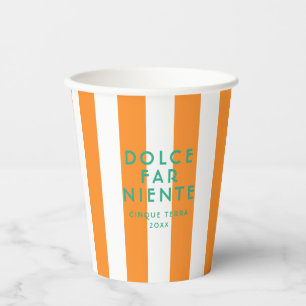 Dolce Far Niente Cinque Terra Orange Cabana Stripe Paper Cups