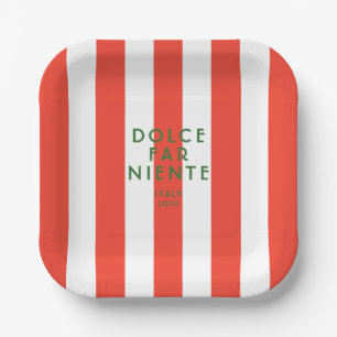 Dolce Far Niente Italy Red Cabana Stripes Paper Plates
