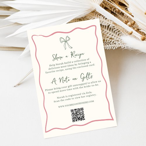 Dolce Vita Bridal Shower Registry  Recipe Enclosure Card